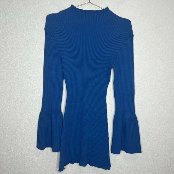Sablyn Evangeline Bell-Sleeve Knit Mini Dress Blue Medium - Picture 2 of 12